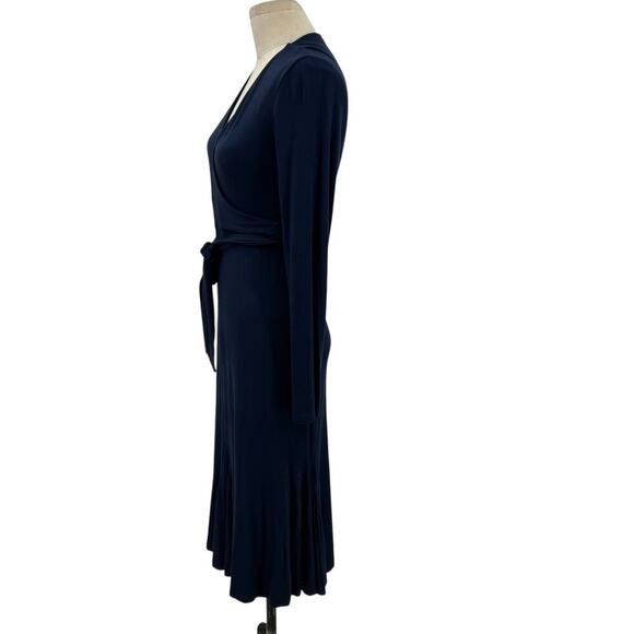 Boden Paris Wrap Dress Long Sleeve Flounce‎ Hem Jersey Navy Blue Size US 8R - Picture 7 of 14
